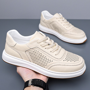 Zapatillas de cuero vacuno para hombre, punta redonda, con cordones, transpirables, entresuela de EVA, suela de goma, para todas las estaciones, informales. - Product Image 1