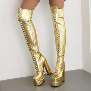 Nouvelles bottes romaines à lacets, style européen et américain, semelle épaisse, fermeture éclair latérale, bottes pour femmes au-dessus du genou - Product Image 1