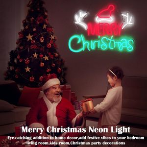Merry Christmas Neon Sign <b>LED</b> Wall Decor <b>Light</b> <b>Red</b> Green Color Party Holiday Decoration Mounted Rectangular Shape - Product Image 3