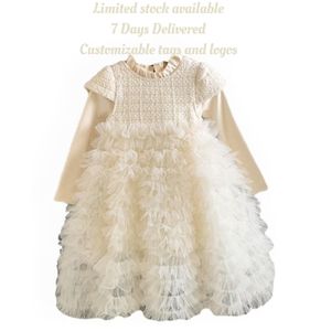 Gaun putri beludru putih anak perempuan, gaun Dalaman dekorasi renda Musim Semi dan musim dingin untuk anak perempuan - Product Image 1