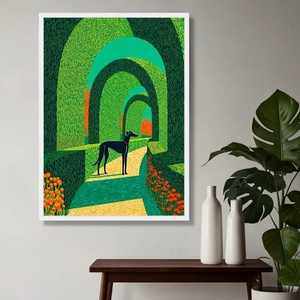 Stampa su tela con motivo Greyhound nero e arco verde, scena naturale vibrante per esterni, stampa artistica da parete con cornice per camera e <span class=keywords><strong>casa</strong></span> - Product Image 3