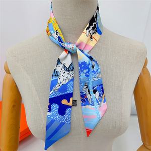 Écharpe étroite et fine pour femme, thème Border Collie bleu, effet soie de luxe, pour accessoires de sac à main et cheveux - Product Image 1