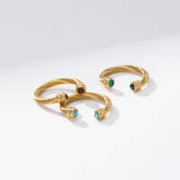 YF8501 Bagues ouvertes torsadées vintage en acier inoxydable plaqué or PVD 18K, étanches et inaltérables, avec pierres naturelles Œil de tigre et Turquoise