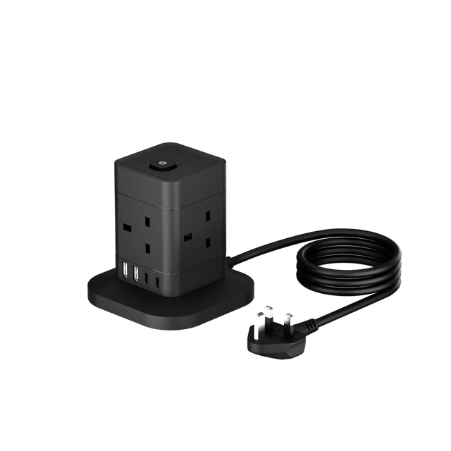UK Tower Shape 13A 250V 3250W BS1363 Standard 3 PIN Plug Multiple Power Extension Socket With USB Control