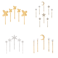 Ensemble d'épingles à cheveux en strass étoile, lune et papillon, épingles à cheveux perlées imitation perle, accessoires de coiffure de mariage pour femmes