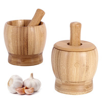 Mortier et pilon en bois avec couvercle, ensemble en bambou naturel, durable, pour la cuisine à domicile, épices, herbes, gingembre, poivre