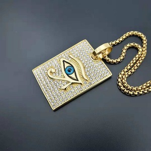 Men Diamond Hiphop <strong>Necklace</strong> Gold 316L Stainless Steel Blue <strong>Eye</strong> <strong>of</strong> <strong>Horus</strong> Pendant - Product Image 3