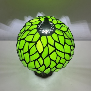 LongHuiJing 8 Inch Tiffany Lamp Stained Glass Bedside Table Lamp Leaf Green Style Reading Table Lamp - Product Image 3