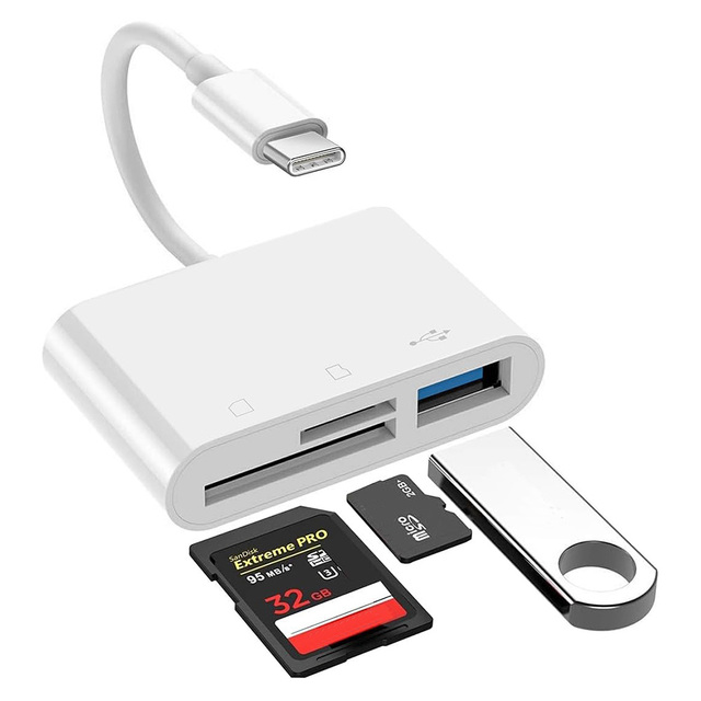 USB C to SD/TF Card Reader Type-C Adapter - 3 in 1 USB C to TF/SD/USB Disk Memory Reader Type-C Adapter