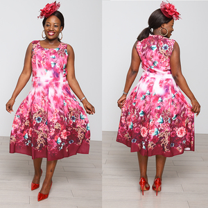 Elegante Vestido Casual de Oficina Color Borgoña para Mujer, Talla Grande, Largo hasta la Rodilla, con Corsage de Flores - Product Image 3