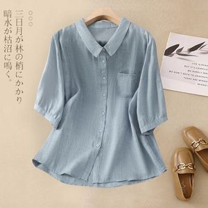Women's Casual Cotton <b>Linen</b> <b>Top</b> And Trousers Set Three Quarter Sleeve Loose Wide Leg Breathable Summer Outfit - Product Image 2