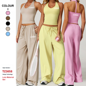 Completo Sportivo da Donna con Pantaloni Yoga a Gamba Larga e Coulisse, Tuta con Bretelle ad Asciugatura Rapida, Abbigliamento Casual <span class=keywords><strong>per</strong></span> Corsa, <span class=keywords><strong>Palestra</strong></span>, Allenamento e Fitness - Product Image 1