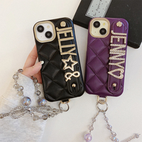 Petit style diamant motif personnalisé métal lettre lanière en cuir étui pour téléphone portable adapté pour iPhone 16 15 14 promax
