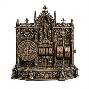 Calendrier Perpétuel en Résine Gothique Chrétienne Personnalisé en Gros, Calendrier de Bureau Antique Bronze, Ornement Décoratif pour Chambre - Product Image 2