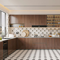 Cuisine moderne minimaliste Lesso Home, personnalisée, en placage de bois et verre, modulaire, écologique, avec évier, charnières circulaires, cuisine de luxe