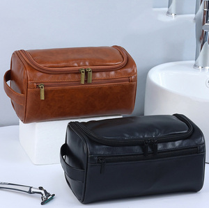 Bolsa de Cosméticos Personalizada de PU Negro con Asa <span class=keywords><strong>para</strong></span> <span class=keywords><strong>Colgar</strong></span>, Bolsa de Brochas de Maquillaje Multifuncional Resistente al Agua <span class=keywords><strong>para</strong></span> <span class=keywords><strong>Hombre</strong></span>, Bolsas de Aseo Colgantes <span class=keywords><strong>para</strong></span> Viaje - Product Image 1