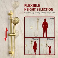 Ensemble de douche en laiton haute pression multi-modes avec douchettes, finition or brossé, robinet de douche pluie, barre coulissante et valve incluse