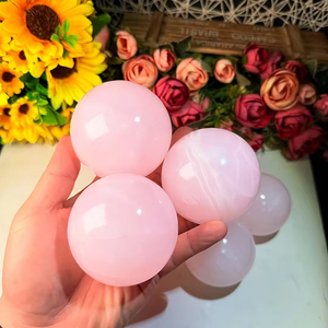 ลูกบอลคริสตัลธรรมชาติขัดเงาสีชมพู อะราโกไนต์ทรงกลม แคลไซต์สีชมพูทรงกลม สำหรับตกแต่งบ้าน ของขวัญวันอีสเตอร์ ขายส่ง - Product Image 3
