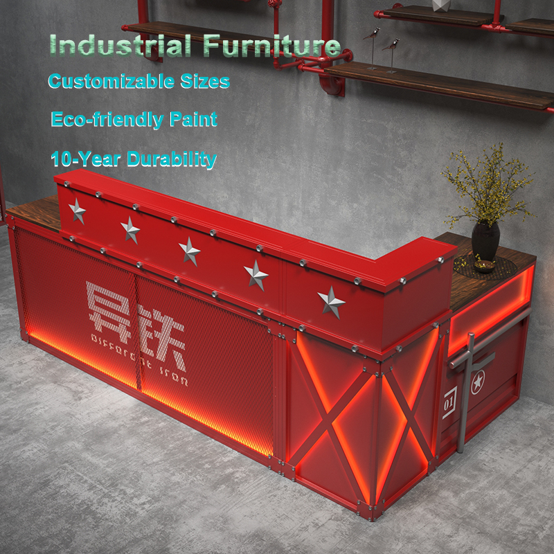 Heavy-Duty Industrial Style Retro Iron Counter Barbecue Cashier Desk for Home Bar Outdoor Catering Billiard Hall Net Bar Counter