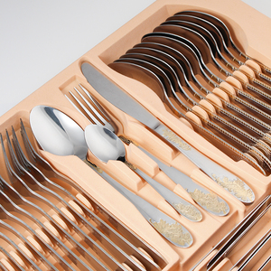 Trong kho nóng bán nhà hàng bạc Bạc mạ vàng bạc thép không gỉ 72 cái thiết lập dao kéo trong trường hợp bằng gỗ - Product Image 3