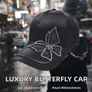Casquette de baseball sportive incurvée à 6 panneaux en PVC avec strass papillon de luxe, imperméable, respirante, personnalisable, tendance, style coréen - Product Image 2