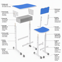 Ensemble bureau et chaise d'étude pour enfants bleu lime avec plateau à crayons, rangement ouvert et hauteur réglable pour la salle de classe des enfants