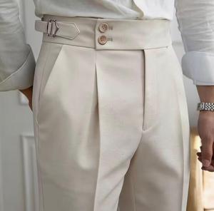 <span class=keywords><strong>Pantalon</strong></span> de Costume <span class=keywords><strong>Homme</strong></span> Blanc en Laine Style Italien Coupe Droite Sur Mesure Taille Moyenne Devant Plat Élégant Imperméable Respirant - Product Image 1