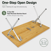 Table de camping portable moderne en bambou avec structure en X, mobilier d'extérieur léger pour jardin, fêtes et usage quotidien, avec pieds antidérapants