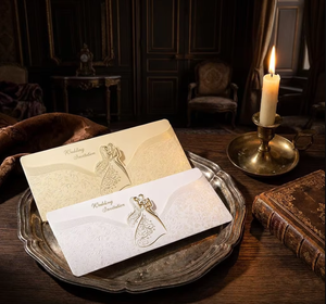 Tarjetas de Boda con Corte Láser Estilo Europeo, Invitación Hueca en Papel Perlado Brillante, Tarjetas de Felicitación de Lujo para Despedida de Soltera con Sello - Product Image 1