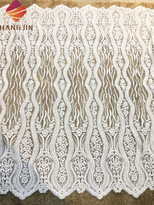 Chất lượng cao pháp lưới trắng vải ren cô dâu với <span class=keywords><strong>sequins</strong></span> và ngọc trai handmade 3D đính cườm vải tuyn ren - Product Image 2