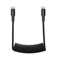 Câble de charge enroulé en gros, tressé en nylon avec boîtier en fibre de carbone, USB-A vers USB-C / USB-C vers USB-C / USB-C vers Lightning, cordon de charge rapide PD