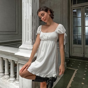 <span class=keywords><strong>Vestido</strong></span> Casual Blanco de Verano 2026 para Mujer, Estilo Vintage Europeo Americano, Cuello <span class=keywords><strong>Cuadrado</strong></span>, Mangas Abullonadas, Cintura Alta, Corte en A, Elegante - Product Image 1