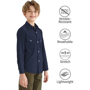 Camisa de Vestir de Manga Larga para Niños, con Botones, de Algodón Oxford, con Bolsillo en el Pecho, Camisa de Uniforme - Product Image 5