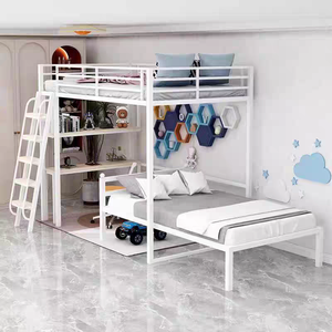 Lit superposé double ADORNEVE avec bureau, 4 tiroirs en tissu, lumières LED, station de charge, garde-corps de sécurité, échelle, pour enfants/adolescents, blanc, sans boîte - Product Image 2