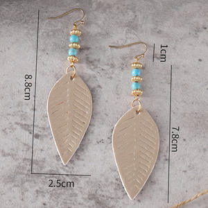 Boucles d'oreilles en similicuir Style national feuille pendentif Turquoise boucles d'oreilles double face pour femmes Uionen 860 - Product Image 3
