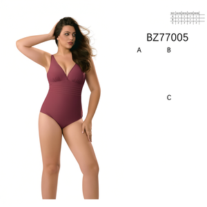 Costume da bagno intero HDJ Plus Size con scollo a V profondo, controllo pancia, vita alta, tinta unita, da donna BZ77011 - Product Image 3