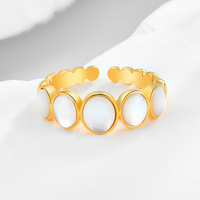 Bijoux fins pour femmes, anneaux en argent sterling S925 plaqués or pour femmes, anneaux ouverts ajustables tendance en forme de cercle de coquillages opales