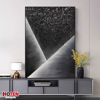 Grande peinture à l'huile abstraite noir et blanc peinte à la main sur toile, art mural moderne à suspendre - Ciel étoilé nocturne