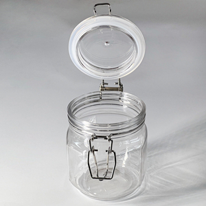 Pot de stockage en plastique Pot de miel Pot de maçon en plastique alimentaire avec serrure Clip articulé Scellage Pots à épices en bambou Bouteilles en plastique - Product Image 3