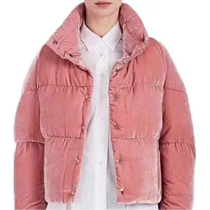 New Arrival Stand Collar Pink Velvet Fabric Solid Color Winter Oversized Women's Down Coats Jacket