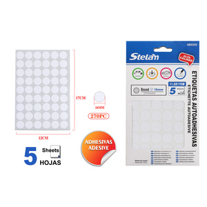 Etichette autoadesive rotonde da 16MM confezione da 5 fogli per la stampa e la scrittura di carta adesiva e pellicola Premium - Product Image 1