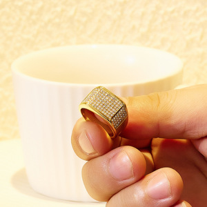 European Hip Hop <b>Stainless</b> <b>Steel</b> Full Diamond <b>Ring</b> Luxury Design Plating 18kGold Men's <b>Ring</b> Jewelry Wholesale - Product Image 4