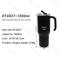 Gobelet isotherme personnalisé en acier inoxydable de 40 oz à double paroi avec poignée et couvercle à paille, tasse de voyage réutilisable
