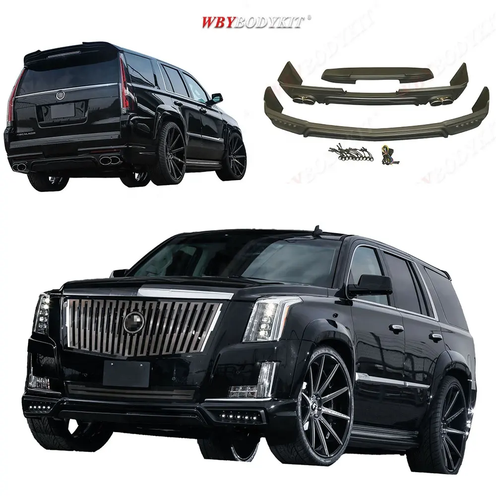 2015y für modell cadillac escalade fahrzeugteile karosseriekit vorderer spoiler seitenschürze heckspoiler spoiler flügel kotflügel motorriegel