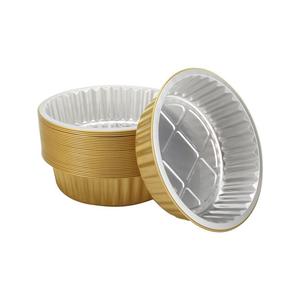 Gold Round 1700ml Aluminum <b>Foil</b> <b>Container</b> With Lid Takeaway Food Packaging - Product Image 1