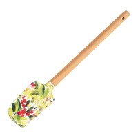 Spatule à crème en bois à long manche, design floral créatif, tête en silicone, résistante au lave-vaisselle et au four jusqu'à 230°C