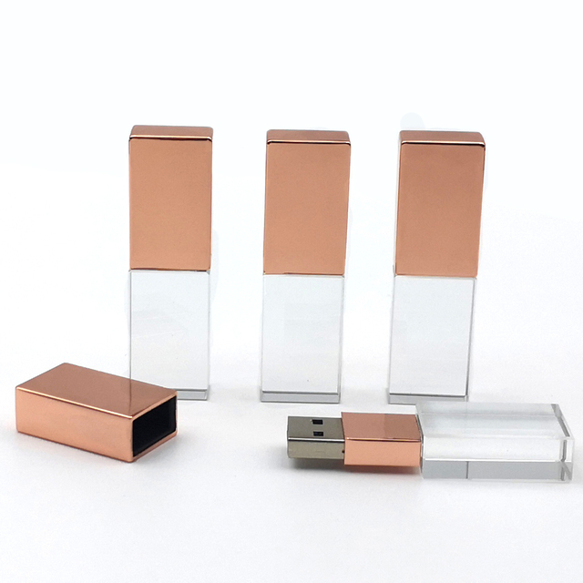 High Speed 3.0 Glass Crystal USB Flash Drives Rose Golden Silver Mental USB Stick  16GB 32GB 128gb  Promotion Pendrive Memories
