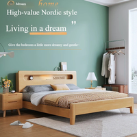 Muebles de Dormitorio Modernos de Fábrica China, Cama King Size de Madera Maciza con Respaldo Rígido de Madera Maciza y Gran Estructura de Madera Maciza