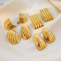 Boucles d'oreilles trapézoïdales à rayures Joyas De Acero Inoxidable Al Por Mayor Boucles d'oreilles géométriques filetées en acier inoxydable plaqué or 18 carats