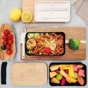 Boîte à lunch réutilisable sans BPA à double couche avec couvercle en paille de blé et bambou de style japonais pour étudiants et employés de bureau - Product Image 2